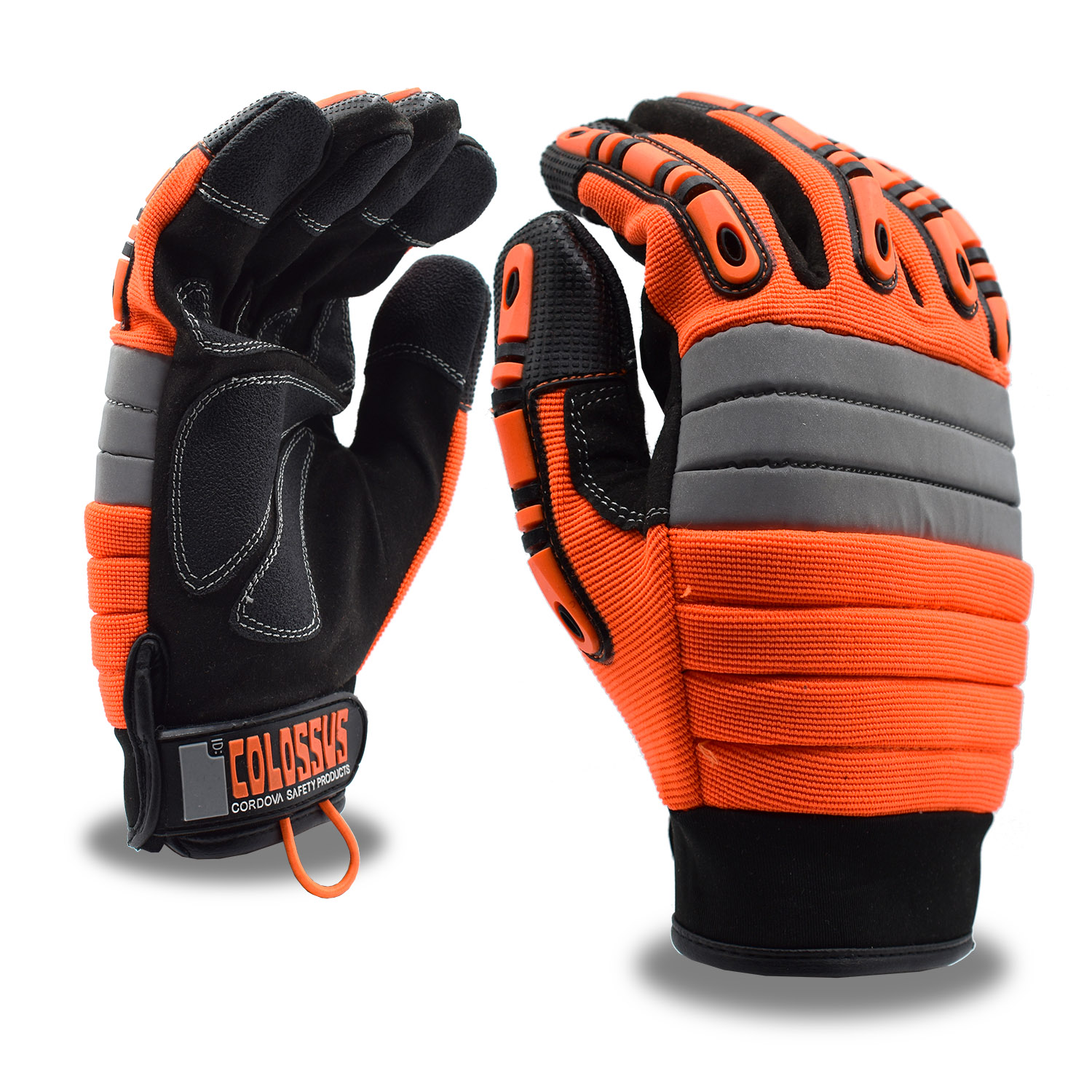 Orange impact gloves