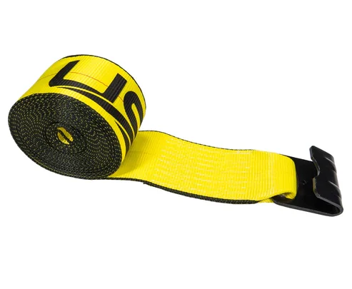 Four inch yellow winch strap with flat hook